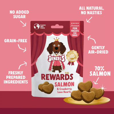 Denzel's Rewards Salmon & Cranberry Love Hearts Dog Treats 70g