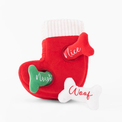 ZippyPaws Holiday Burrow® - Naughty or Nice Stocking - Plush Dog Toy