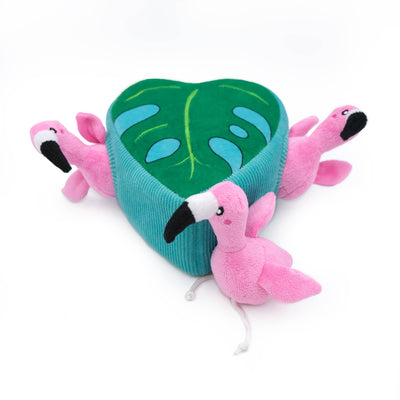 Flamingos in Monstera Hide and Seek Dog Toy | ZippyPaws Burrow® Dog Toy