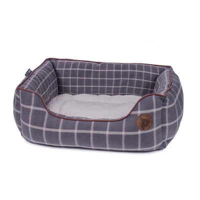Petface Grey Window Pane Check Square Dog Bed